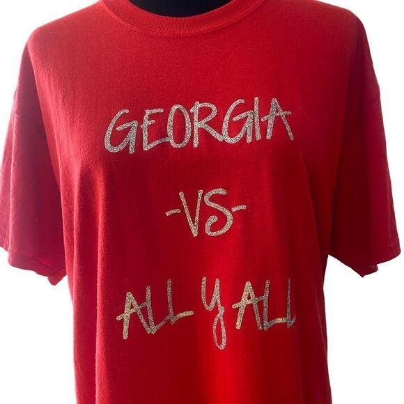 Handcrafted Georgia Vs. All Y’all Glitter Vinyl Short Sleeve T-Shirt Size Large - Picture 2 of 11